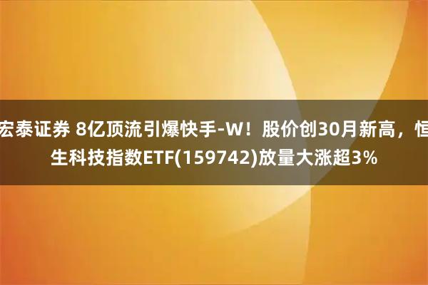 宏泰证券 8亿顶流引爆快手-W！股价创30月新高，恒生科技指数ETF(159742)放量大涨超3%