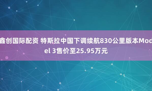 鑫创国际配资 特斯拉中国下调续航830公里版本Model 3售价至25.95万元